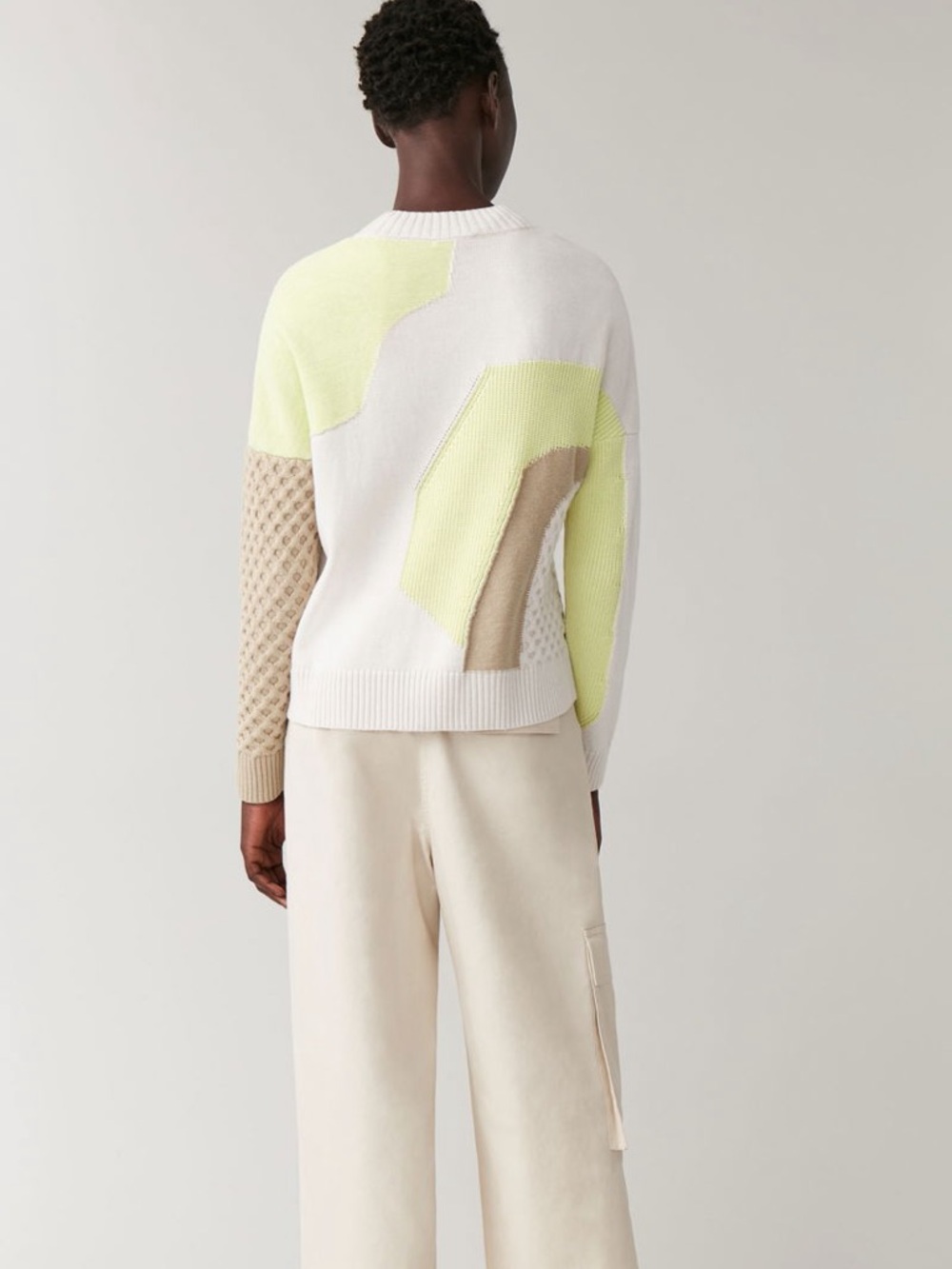 COS crewneck color block wool-cotton sweater with neon green detailing - Picture 5 of 12